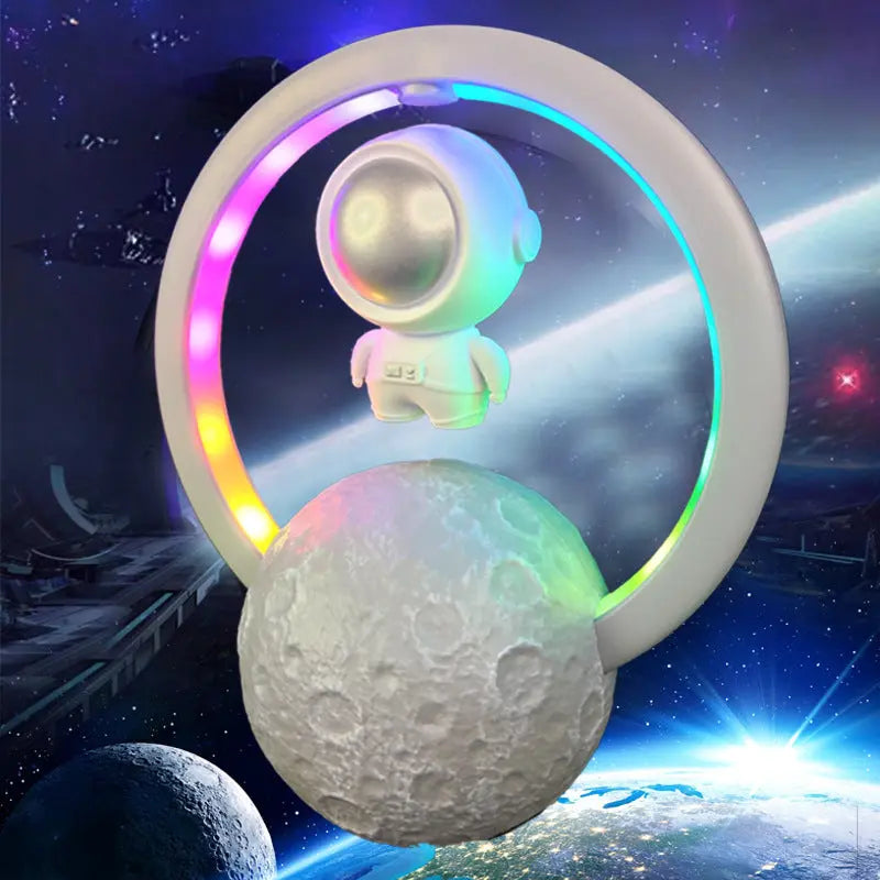 Floating astronaut speaker, combining technology with a space-themed design.