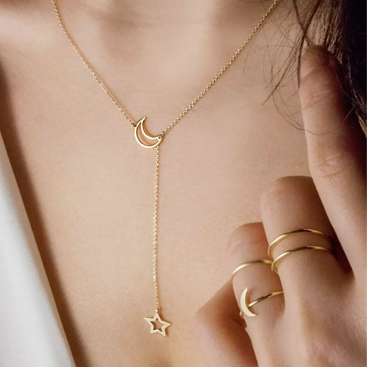 Moon star short chain necklace, a dainty and celestial-inspired accessory.