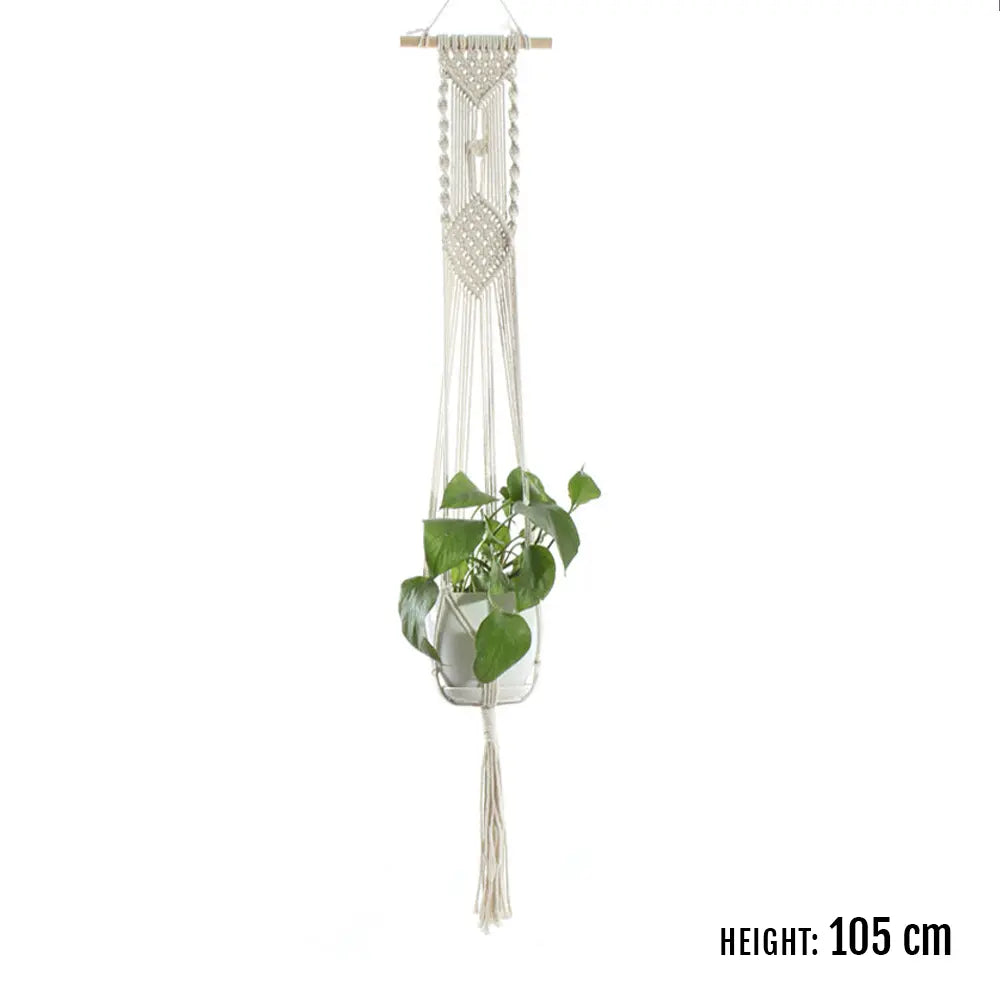 Indoor plant hanging sling made of rope, perfect for small to medium-sized plants.