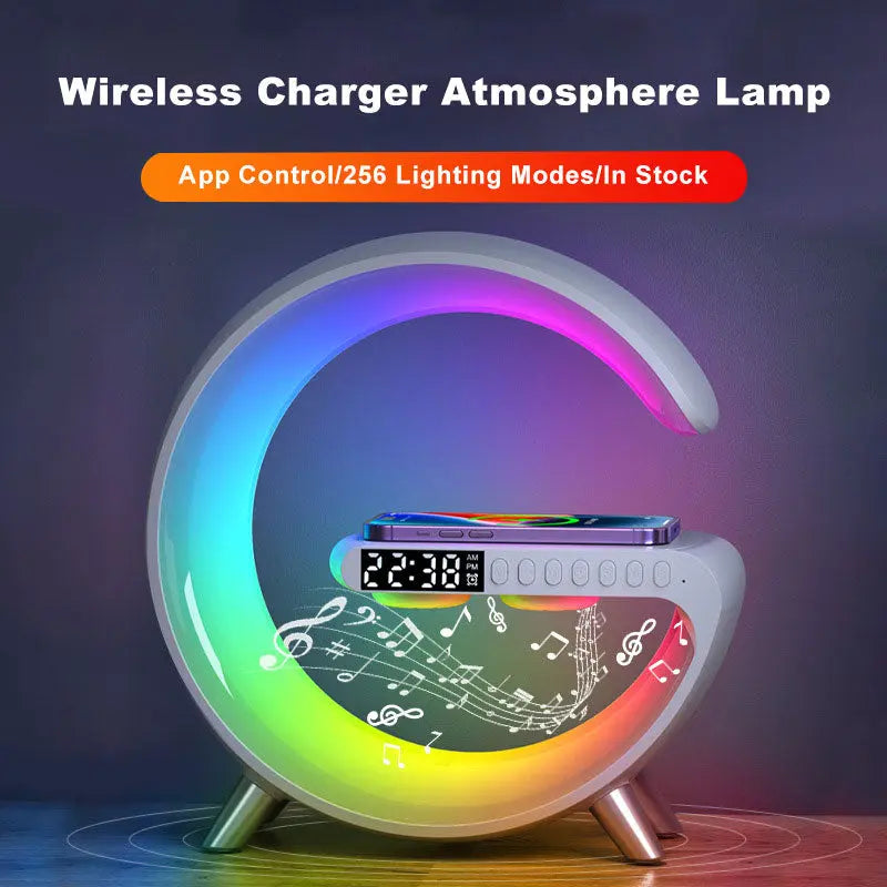 G-shaped Bluetooth speaker lamp, a modern and multifunctional light, charger, and audio device.