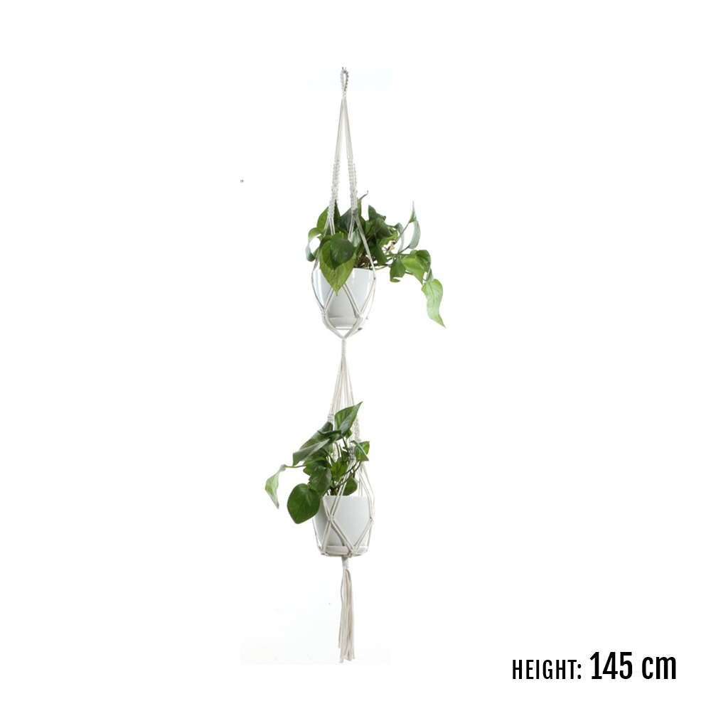 Hanging plant sling made of rope, ideal for adding greenery to your living space.