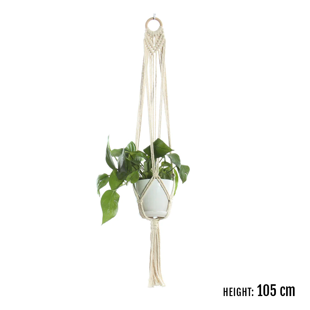 Hanging basket sling made of rope, perfect for creating a botanical display in your home.