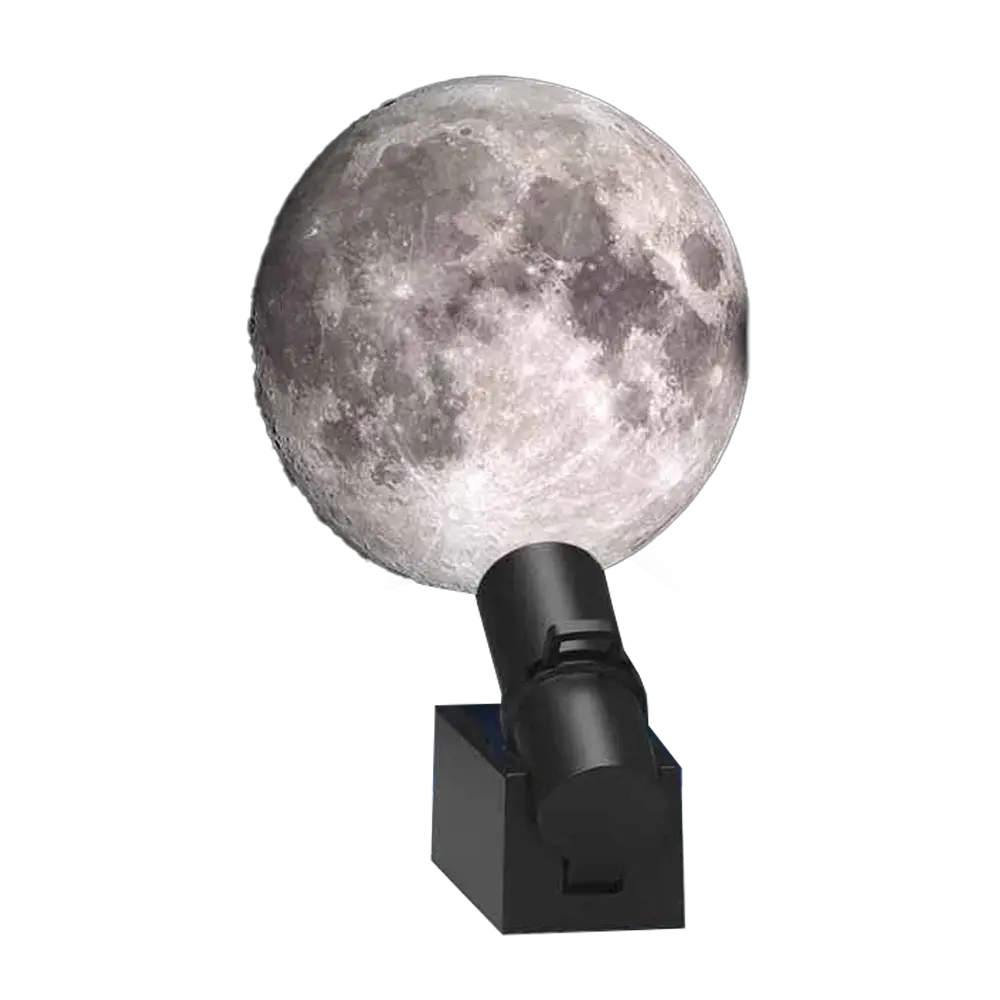 Moon projection lamp casting a soft, glowing moonlight onto a dark surface