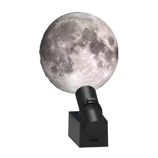 Moon projection lamp casting a soft, glowing moonlight onto a dark surface