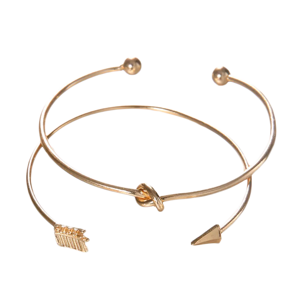 Set of arrow and knotted bracelets, featuring a stylish and versatile design.