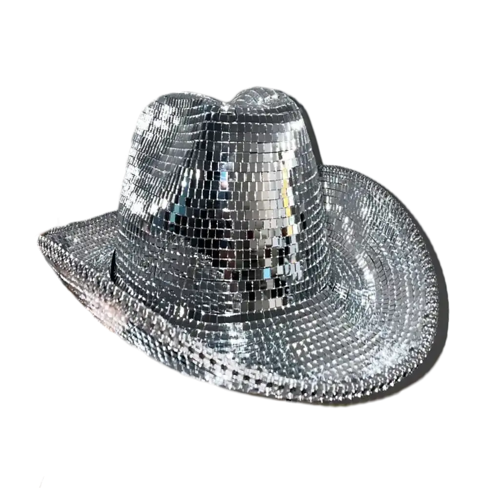 Disco ball cowboy hat, a fun and flashy accessory for parties and events.