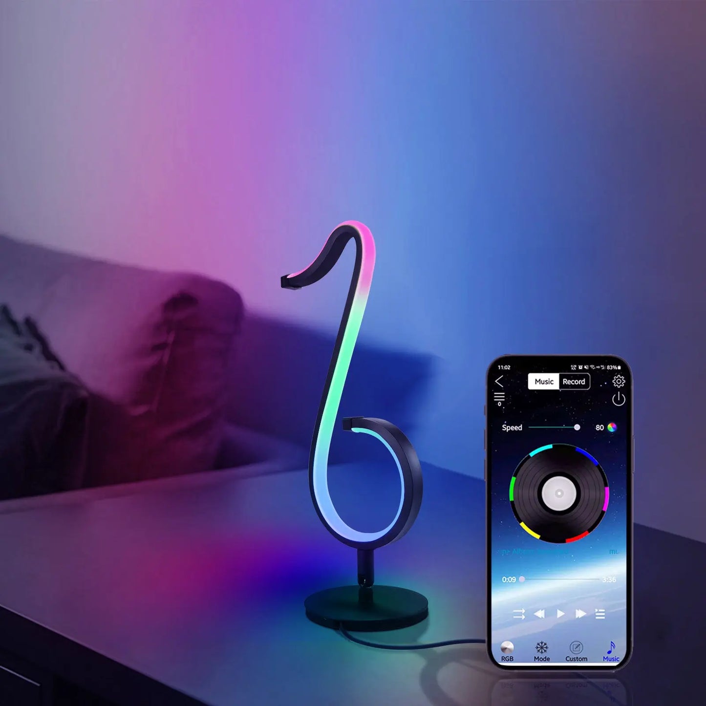 Color-changing symphony atmosphere light, controlled with a convenient remote.