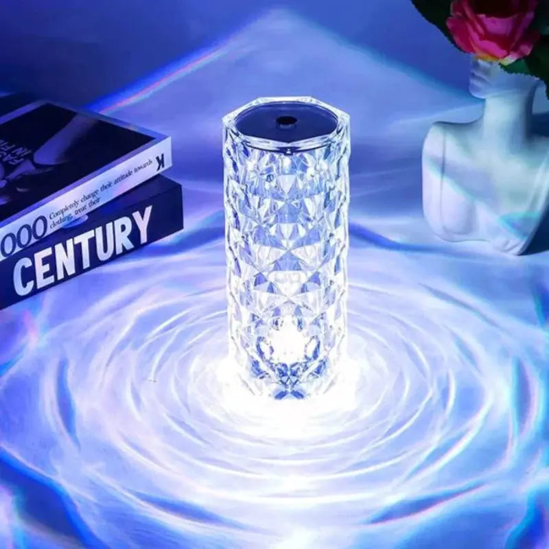 Nordic crystal lamp USB table lamp, bedroom touch dimming atmosphere diamond night light rose projector lamp decor.