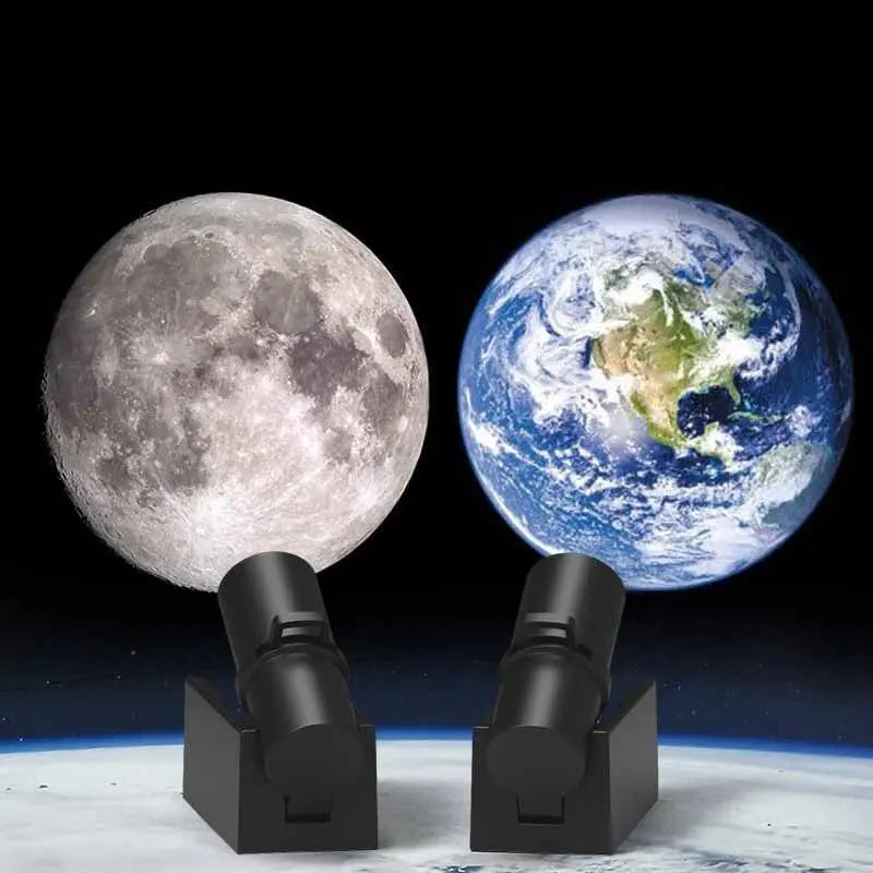 Moon and Earth projection lamp displaying a realistic, glowing image of the moon and Earth on a dark surface