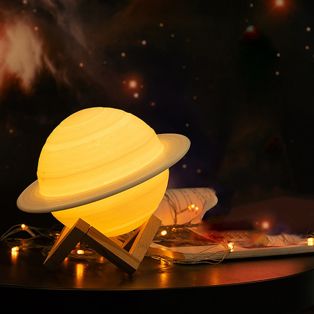 Saturn-shaped lamp light, perfect for adding a celestial touch to your decor.